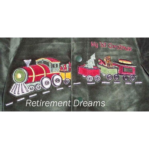 BABYS First CHRISTMAS 0M 3M Romper Sleeper Train Green Bear Tree Engine NEW NWT - Picture 2 of 3